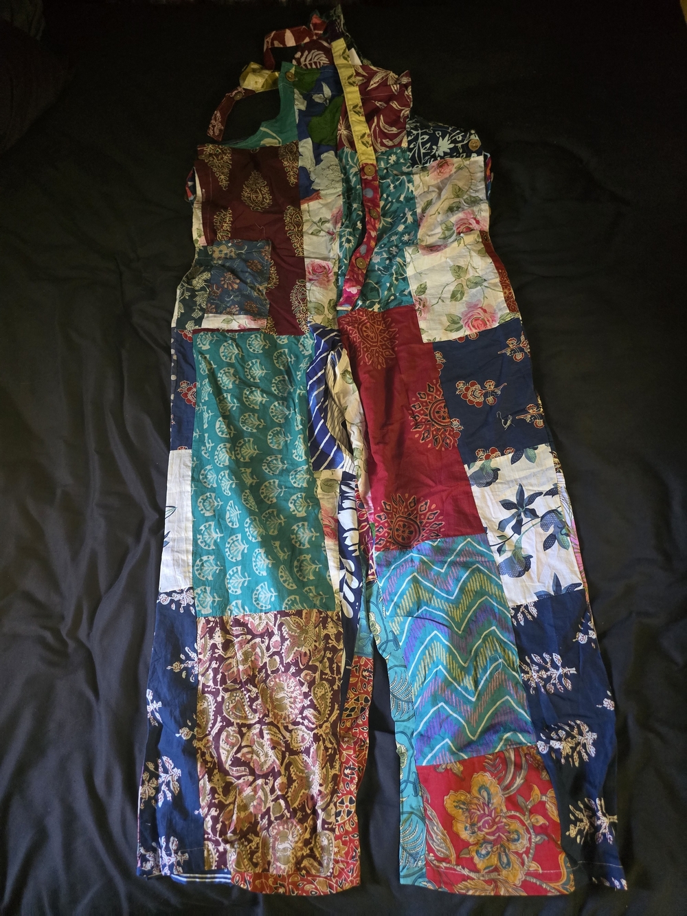 Patchwork Multicolor Women's Jumpsuit.  Pockets.